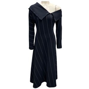 3.1 PHILLIP LIM NAVY PINSTRIPED LONG SLEEVED MIDI DRESS